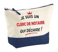 Otshirt Pochette d'un Clerc de notaire Qui déchire 2- Pouch - Idée Trousse Bleue Grand Format Personnalisable Cadeau Anniversaire Fête Original Famille Travail Départ Collègue Retraite Noël.