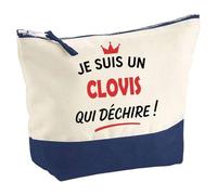 Otshirt Pochette d'un Clovis Qui déchire 2- Pouch - Idée Trousse Bleue Grand Format Personnalisable Cadeau Anniversaire Fête Original Famille Travail Départ Collègue Retraite Noël.
