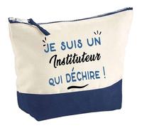 Otshirt Pochette d'un Instituteur Qui déchire - Pouch - Idée Trousse Bleue Grand Format Personnalisable Cadeau Anniversaire Fête Original Famille Travail Départ Collègue Retraite Noël.