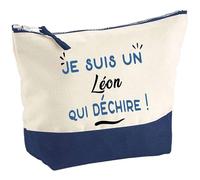 Otshirt Pochette d'un Léon Qui déchire - Pouch - Idée Trousse Bleue Grand Format Personnalisable Cadeau Anniversaire Fête Original Famille Travail Départ Collègue Retraite Noël.