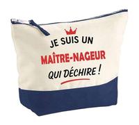 Otshirt Pochette d'un Maître-Nageur Qui déchire 2- Pouch - Idée Trousse Bleue Grand Format Personnalisable Cadeau Anniversaire Fête Original Famille Travail Départ Collègue Retraite Noël.