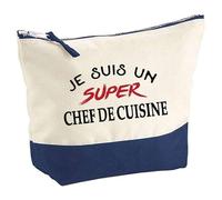 Otshirt Pochette d'un Super Chef de Cuisine - Pouch - Idée Trousse Bleue Grand Format Personnalisable Cadeau Anniversaire Fête Original Famille Travail Départ Collègue Retraite Noël.