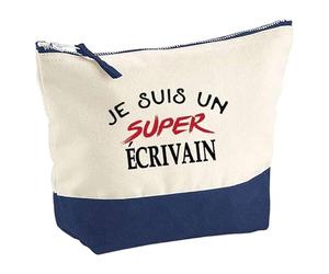 Otshirt Pochette d'un Super Écrivain - Pouch - Idée Trousse Bleue Grand Format Personnalisable Cadeau Anniversaire Fête Original Famille Travail Départ Collègue Retraite Noël.