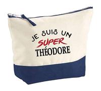 Otshirt Pochette d'un Super Théodore - Pouch - Idée Trousse Bleue Grand Format Personnalisable Cadeau Anniversaire Fête Original Famille Travail Départ Collègue Retraite Noël.
