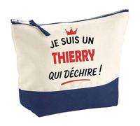 Otshirt Pochette d'un Thierry Qui déchire 2- Pouch - Idée Trousse Bleue Grand Format Personnalisable Cadeau Anniversaire Fête Original Famille Travail Départ Collègue Retraite Noël.