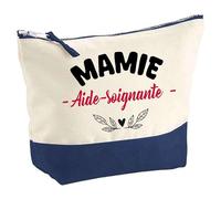 Otshirt Pochette d'une Mamie Aide-Soignante - Pouch - Idée Trousse Bleue Grand Format Personnalisable Cadeau Anniversaire Fête Original Famille Travail Départ Collègue Retraite Noël.
