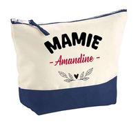 Otshirt Pochette d'une Mamie Amandine - Pouch - Idée Trousse Bleue Grand Format Personnalisable Cadeau Anniversaire Fête Original Famille Travail Départ Collègue Retraite Noël.