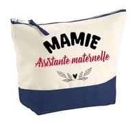Otshirt Pochette d'une Mamie Assistante Maternelle - Pouch - Idée Trousse Bleue Grand Format Personnalisable Cadeau Anniversaire Fête Original Famille Travail Départ Collègue Retraite Noël.