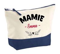 Otshirt Pochette d'une Mamie Emma - Pouch - Idée Trousse Bleue Grand Format Personnalisable Cadeau Anniversaire Fête Original Famille Travail Départ Collègue Retraite Noël.
