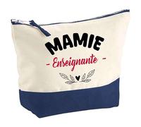 Otshirt Pochette d'une Mamie Enseignante - Pouch - Idée Trousse Bleue Grand Format Personnalisable Cadeau Anniversaire Fête Original Famille Travail Départ Collègue Retraite Noël.