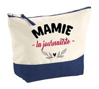 Otshirt Pochette d'une Mamie la Journaliste - Pouch - Idée Trousse Bleue Grand Format Personnalisable Cadeau Anniversaire Fête Original Famille Travail Départ Collègue Retraite Noël.