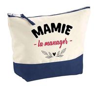 Otshirt Pochette d'une Mamie la Manager - Pouch - Idée Trousse Bleue Grand Format Personnalisable Cadeau Anniversaire Fête Original Famille Travail Départ Collègue Retraite Noël.