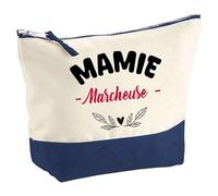 Otshirt Pochette d'une Mamie Marcheuse - Pouch - Idée Trousse Bleue Grand Format Personnalisable Cadeau Anniversaire Fête Original Famille Travail Départ Collègue Retraite Noël.