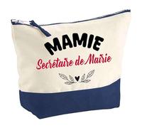 Otshirt Pochette d'une Mamie Secrétaire de Mairie - Pouch - Idée Trousse Bleue Grand Format Personnalisable Cadeau Anniversaire Fête Original Famille Travail Départ Collègue Retraite Noël.