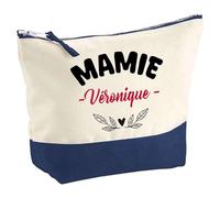 Otshirt Pochette d'une Mamie Véronique - Pouch - Idée Trousse Bleue Grand Format Personnalisable Cadeau Anniversaire Fête Original Famille Travail Départ Collègue Retraite Noël.