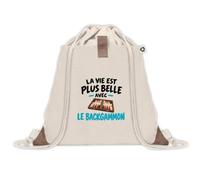 Otshirt Sac à Dos Pochette Avant Beige La vie est plus belle avec le backgammon | Sac de Sport 220 g/m² 50% Coton Recyclé Poche à Scratch 8 L | Gym Piscine École | Idée Cadeau Rentrée