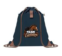 Otshirt Sac à Dos Pochette Avant Bleu Marine Team équitation | Sac de Sport 220 g/m² 50% Coton Recyclé Poche Velcro 8 L | Gym Piscine École | Idée Cadeau Cavalier Cavalière Rentrée