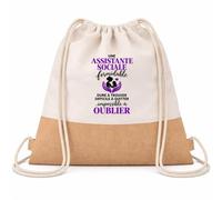 Otshirt Sac à Dos Toile et Jute Assistante Sociale Formidable | Sac de Sport Coton Sergé 160 g/m² Fond Jute 7 L | Gym Piscine École | Idée Cadeau Travailleuse Sociale Rentrée Noël