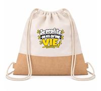 Otshirt Sac à Dos Toile et Jute Je profite, on n'a qu'une vie. Expressions Françaises | modèle 2 | Sac de Sport Coton Sergé 160 g/m² Fond Jute 7 L | Gym Piscine École | Idée Cadeau Rentrée Noël