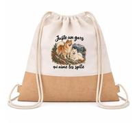 Otshirt Sac à Dos Toile et Jute Juste un gars qui aime les spitz | Sac de Sport Coton Sergé 160 g/m² Fond Jute 7 L | Gym Piscine École | Idée Cadeau Papa de Chien Rentrée Noël