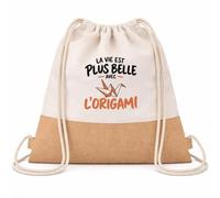 Otshirt Sac à Dos Toile et Jute La vie est plus belle avec l'origami | modèle 2 | Sac de Sport Coton Sergé 160 g/m² Fond Jute 7 L | Gym Piscine École | Idée Cadeau Rentrée Noël