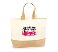 Otshirt Sac Cabas Fond Jute Je suis un modèle unique. Expressions Françaises | Coton Lourd 18 L 48 × 37 × 13 cm Fond Large | Marché Shopping Plage | Idée Cadeau Noël Crémaillère