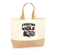 Otshirt Sac Cabas Fond Jute Vigile J'peux pas | Coton Lourd 18 L 48 × 37 × 13 cm Fond Large | Marché Shopping Plage | Idée Cadeau Agent de Sécurité Noël Crémaillère