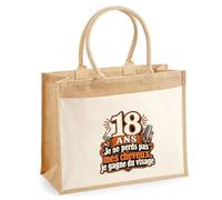 Otshirt Sac Cabas Jute avec Poche 18 Ans, Je Ne Perds Pas Mes Cheveux, Je Gagne du Visage | Toile Jute et Coton 21 L Fond Plat Anses 65 cm | Marché Courses Plage | Idée Cadeau Maîtresse Noël