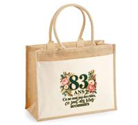 Otshirt Sac Cabas Jute avec Poche 83 Ans, Ce Ne Sont Pas des Rides, Ce Sont des Rires Accumulés | Toile Jute et Coton 21 L Fond Plat Anses 65 cm | Marché Courses Plage | Idée Cadeau Maîtresse Noël