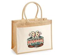 Otshirt Sac Cabas Jute avec Poche 96 Ans, Ce N'est Pas du Ventre, C'est le Garage de Mes Abdos | Toile Jute et Coton 21 L Fond Plat Anses 65 cm | Marché Courses Plage | Idée Cadeau Maîtresse Noël