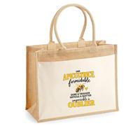 Otshirt Sac Cabas Jute avec Poche Apiculture Formidable | Toile Jute et Coton 21 L Fond Plat Anses 65 cm | Marché Courses Plage | Idée Cadeau Apicultrice Maîtresse Noël