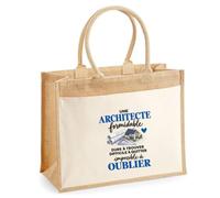 Otshirt Sac Cabas Jute avec Poche Architecte Formidable | Toile Jute et Coton 21 L Fond Plat Anses 65 cm | Marché Courses Plage | Idée Cadeau Architecture Maîtresse Noël