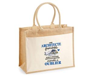 Otshirt Sac Cabas Jute avec Poche Architecte Formidable | Toile Jute et Coton 21 L Fond Plat Anses 65 cm | Marché Courses Plage | Idée Cadeau Architecture Maîtresse Noël
