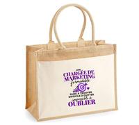 Otshirt Sac Cabas Jute avec Poche Chargée de Marketing Formidable | Toile Jute et Coton 21 L Fond Plat Anses 65 cm | Marché Courses Plage | Idée Cadeau Maîtresse Noël
