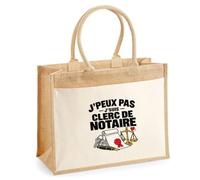 Otshirt Sac Cabas Jute avec Poche Clerc de Notaire J'peux pas | Toile Jute et Coton 21 L Fond Plat Anses 65 cm | Marché Courses Plage | Idée Cadeau Étude Notariale Maîtresse Noël