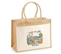 Otshirt Sac Cabas Jute avec Poche Côtes-d'Armor Une Fille | Toile Jute et Coton 21 L Fond Plat Anses 65 cm | Marché Courses Plage | Idée Cadeau Costarmoricaine Maîtresse Noël
