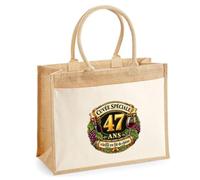 Otshirt Sac Cabas Jute avec Poche Cuvée Spéciale 47 Ans Vieilli en Fût de Chêne | Toile Jute et Coton 21 L Fond Plat Anses 65 cm | Marché Courses Plage | Idée Cadeau Maîtresse Noël