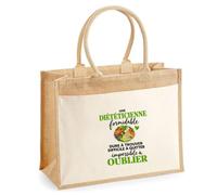 Otshirt Sac Cabas Jute avec Poche Diététicienne Formidable | Toile Jute et Coton 21 L Fond Plat Anses 65 cm | Marché Courses Plage | Idée Cadeau Nutrition Maîtresse Noël
