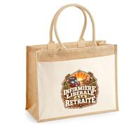 Otshirt Sac Cabas Jute avec Poche Infirmière Libérale à la Retraite | Toile Jute et Coton 21 L Fond Plat Anses 65 cm | Marché Courses Plage | Idée Cadeau Maîtresse Noël