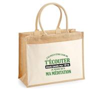 Otshirt Sac Cabas Jute avec Poche J'ai peut-être l'air de t'écouter mais dans ma tête je pense qu'à ma méditation J'ai peut-être l'air de t'écouter mais je ne pense qu'à - Activité