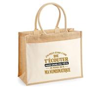 Otshirt Sac Cabas Jute avec Poche J'ai peut-être l'air de t'écouter mais dans ma tête je pense qu'à ma numismatique J'ai peut-être l'air de t'écouter mais je ne pense qu'à - Activité