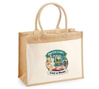 Otshirt Sac Cabas Jute avec Poche Mon truc à moi : C'est le Musée Mon truc à moi - Activité | Toile Jute et Coton 21 L Fond Plat Anses 65 cm | Marché Courses Plage | Idée Cadeau Maîtresse Noël