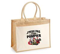 Otshirt Sac Cabas Jute avec Poche Pompier J'peux pas | Toile Jute et Coton 21 L Fond Plat Anses 65 cm | Marché Courses Plage | Idée Cadeau Sapeur-Pompier Sapeuse-Pompière Maîtresse Noël