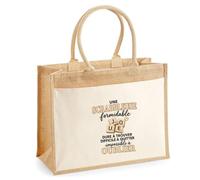 Otshirt Sac Cabas Jute avec Poche Scrabble Formidable | Toile Jute et Coton 21 L Fond Plat Anses 65 cm | Marché Courses Plage | Idée Cadeau Maîtresse Noël