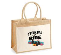 Otshirt Sac Cabas Jute avec Poche Snowboard J'peux pas | Toile Jute et Coton 21 L Fond Plat Anses 65 cm | Marché Courses Plage | Idée Cadeau Snowboardeur Snowboardeuse Maîtresse Noël