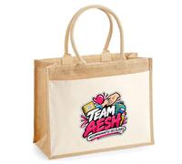 Otshirt Sac Cabas Jute avec Poche Team AESH accompagnant(e) des élèves | Toile Jute et Coton 21 L Fond Plat Anses 65 cm | Marché Courses Plage | Idée Cadeau Maîtresse Noël
