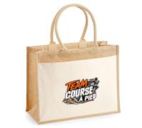 Otshirt Sac Cabas Jute avec Poche Team course à pied | modèle 1 | Toile Jute et Coton 21 L Fond Plat Anses 65 cm | Marché Courses Plage | Idée Cadeau Coureur Coureuse Maîtresse Noël