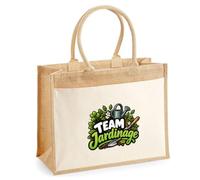 Otshirt Sac Cabas Jute avec Poche Team jardinage | modèle 2 | Toile Jute et Coton 21 L Fond Plat Anses 65 cm | Marché Courses Plage | Idée Cadeau Jardinier Jardinière Maîtresse Noël