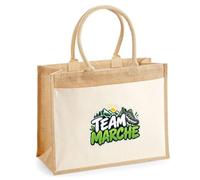 Otshirt Sac Cabas Jute avec Poche Team marche | modèle 2 | Toile Jute et Coton 21 L Fond Plat Anses 65 cm | Marché Courses Plage | Idée Cadeau Marcheur Marcheuse Maîtresse Noël