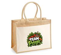Otshirt Sac Cabas Jute avec Poche Team potager | modèle 2 | Toile Jute et Coton 21 L Fond Plat Anses 65 cm | Marché Courses Plage | Idée Cadeau Jardinier Jardinière Maîtresse Noël